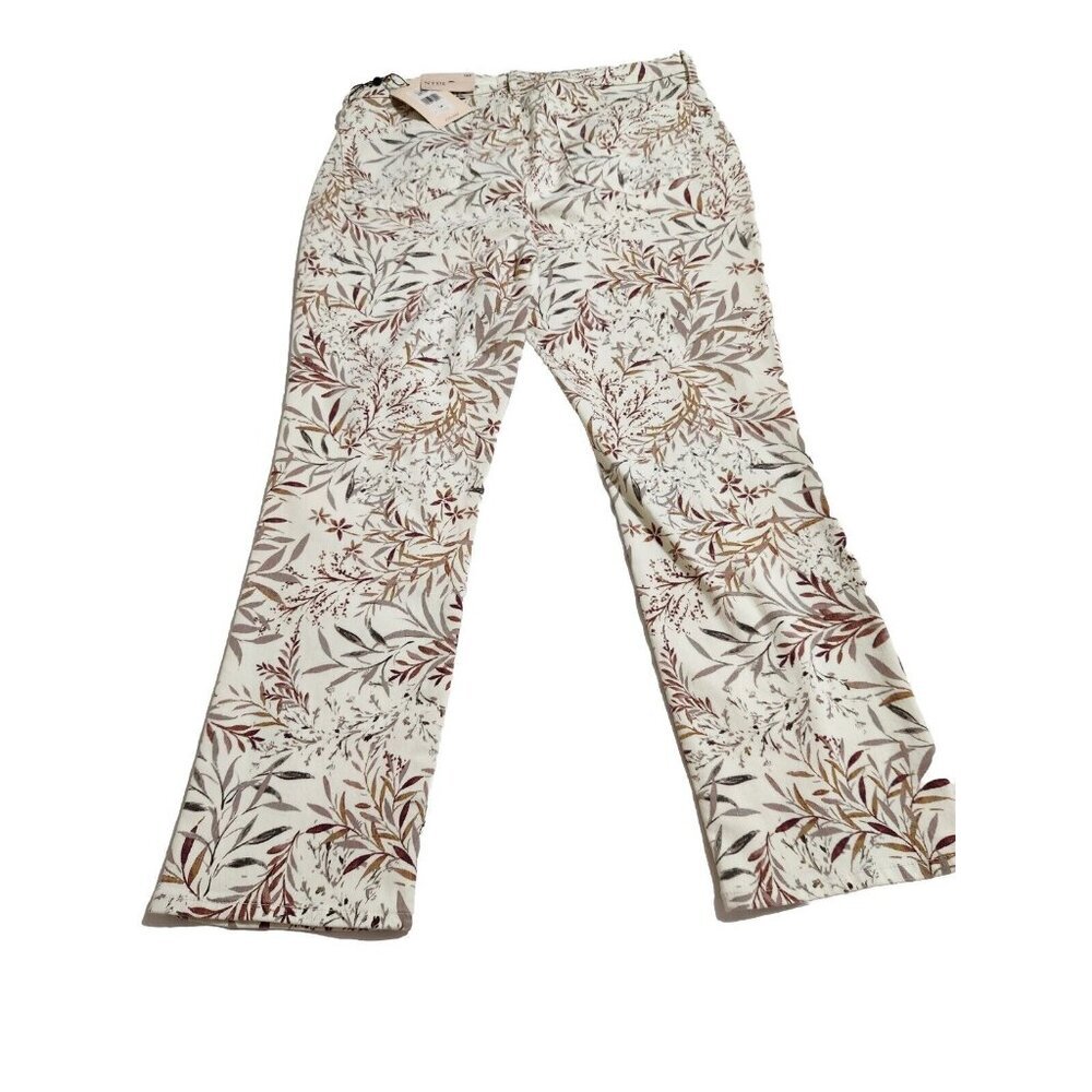 NYDJ Sheri Slim Leg Jeans Cream Beige Leaf Leaves Floral Size 14P Stretch (CJ6) - Picture 2 of 11